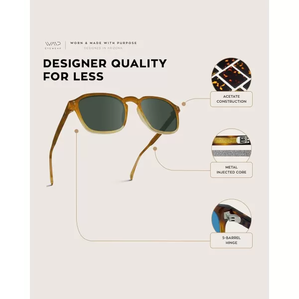 WearMe Pro Mens Large Polarized Square Sunglasses Modern Retro Style with Unique Color CombosSunset Tortoise  Smoke Green Lens