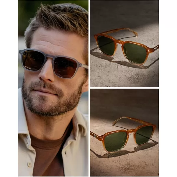 WearMe Pro Mens Large Polarized Square Sunglasses Modern Retro Style with Unique Color CombosSunset Tortoise  Smoke Green Lens