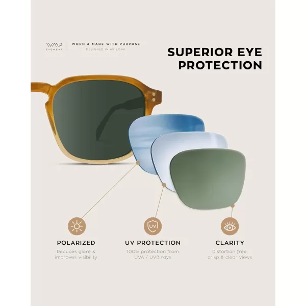 WearMe Pro Mens Large Polarized Square Sunglasses Modern Retro Style with Unique Color CombosSunset Tortoise  Smoke Green Lens