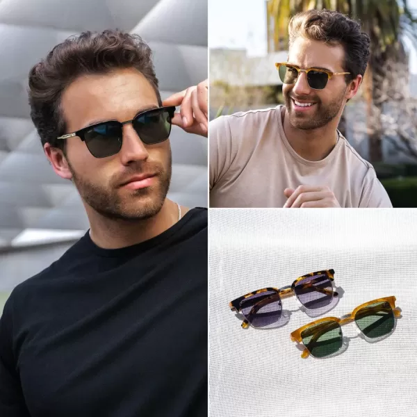 WearMe Pro Modern SemiRimless Rectangular Polarized Trendy SunglassesBlaze Tortoise  Gradient Black Lens