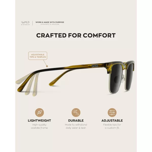 WearMe Pro Modern SemiRimless Rectangular Polarized Trendy SunglassesCrystal Smoke Green  Black Lens