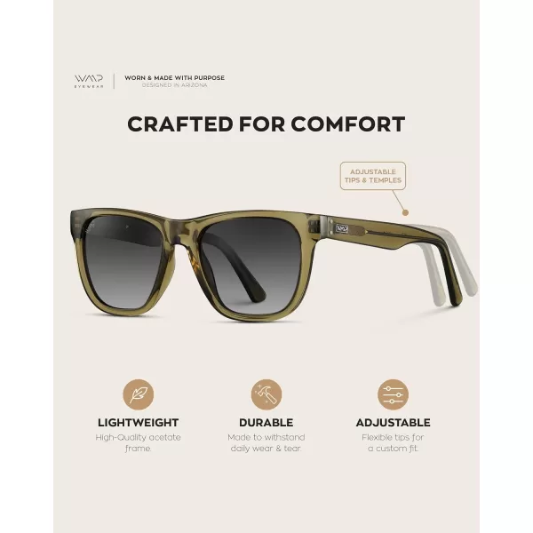 WearMe Pro Polarized Classic Square Mens Sunglasses Stylish Rectangular Frames with Gradient LensesCrystal Khaki Green  Gradient Black Lens