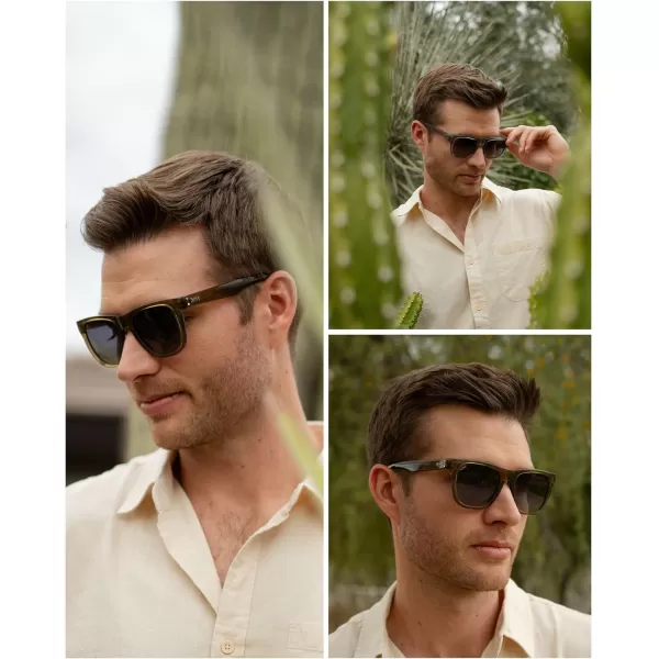 WearMe Pro Polarized Classic Square Mens Sunglasses Stylish Rectangular Frames with Gradient LensesCrystal Khaki Green  Gradient Black Lens