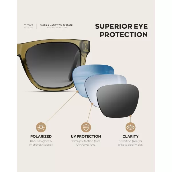 WearMe Pro Polarized Classic Square Mens Sunglasses Stylish Rectangular Frames with Gradient LensesCrystal Khaki Green  Gradient Black Lens