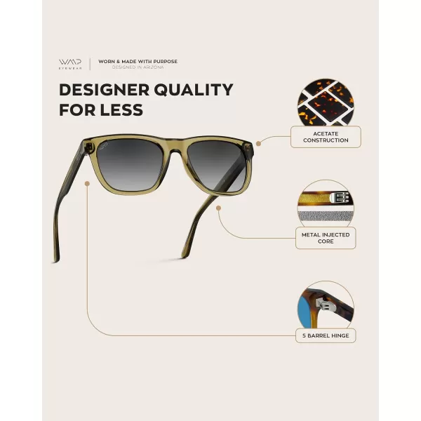 WearMe Pro Polarized Classic Square Mens Sunglasses Stylish Rectangular Frames with Gradient LensesCrystal Khaki Green  Gradient Black Lens