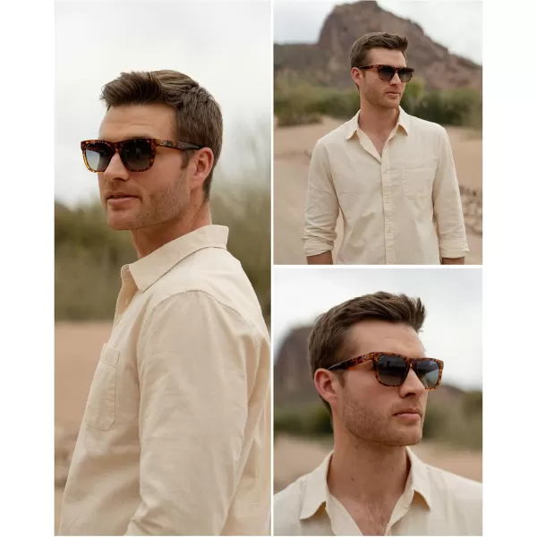 WearMe Pro Polarized Classic Square Mens Sunglasses Stylish Rectangular Frames with Gradient LensesWhiskey Brown Tortoise  Blue Gradient Lens