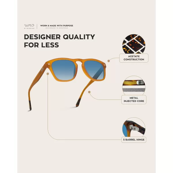 WearMe Pro Polarized Retro Large Rectangular Mens SunglassesCrystal Caramel Frame  Gradient Blue Lens