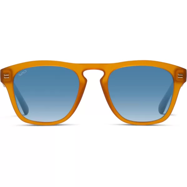 WearMe Pro Polarized Retro Large Rectangular Mens SunglassesCrystal Caramel Frame  Gradient Blue Lens