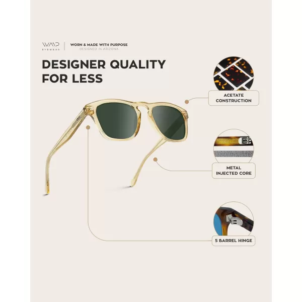 WearMe Pro Polarized Retro Large Rectangular Mens SunglassesCrystal Yellow Frame  Smoke Green Lens