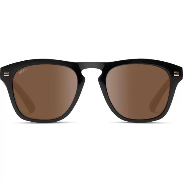 WearMe Pro Polarized Retro Large Rectangular Mens SunglassesGlossy Black Frame  Brown Lens