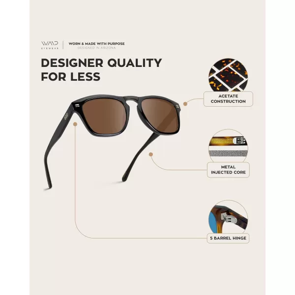 WearMe Pro Polarized Retro Large Rectangular Mens SunglassesGlossy Black Frame  Brown Lens