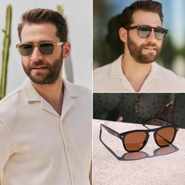 WearMe Pro Polarized Retro Large Rectangular Mens SunglassesGlossy Black Frame  Brown Lens