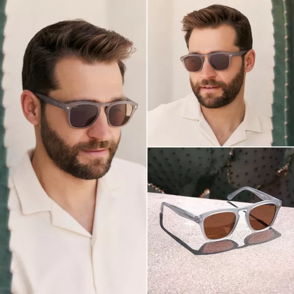 WearMe Pro Polarized Retro Large Rectangular Mens SunglassesGrey Moon Frame  Brown Lens