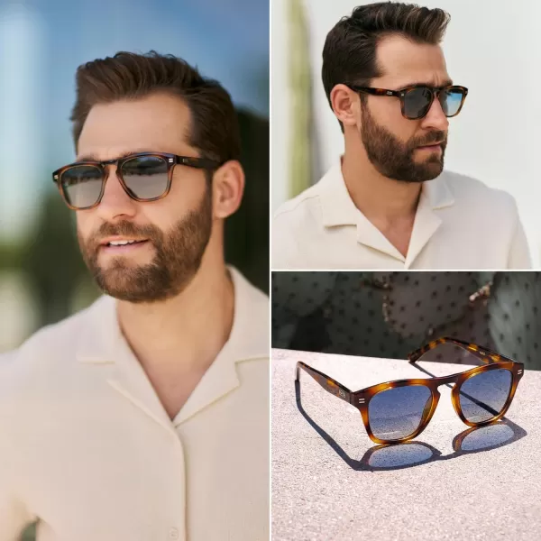 WearMe Pro Polarized Retro Large Rectangular Mens SunglassesTortoise Brown Frame  Gradient Blue Lens