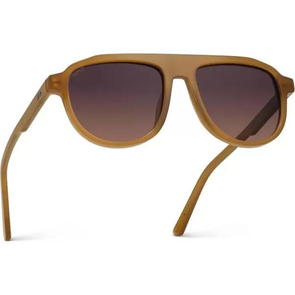 WearMe Pro Bold Retro Polarized Aviator Sunglasses  Geometric Flat Top Frame Design Gradient LensesMilky Golden Brown  Brown Gradient Lens