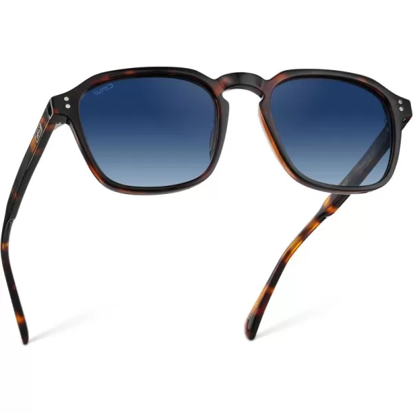 WearMe Pro Mens Large Polarized Square Sunglasses Modern Retro Style with Unique Color CombosBrown Tortoise  Gradient Blue Lens