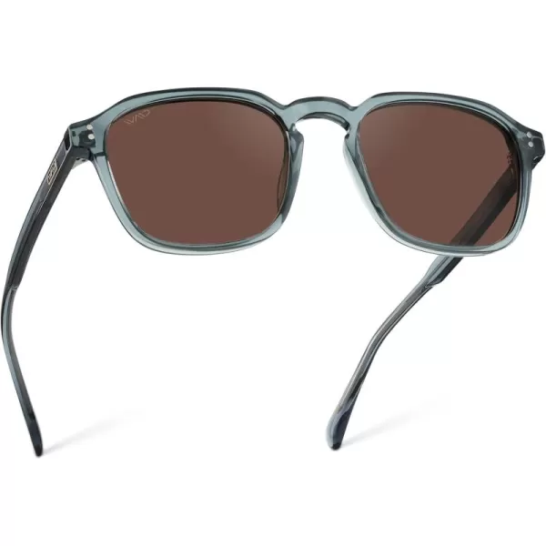 WearMe Pro Mens Large Polarized Square Sunglasses Modern Retro Style with Unique Color CombosCrystal Stone Blue  Brown Lens