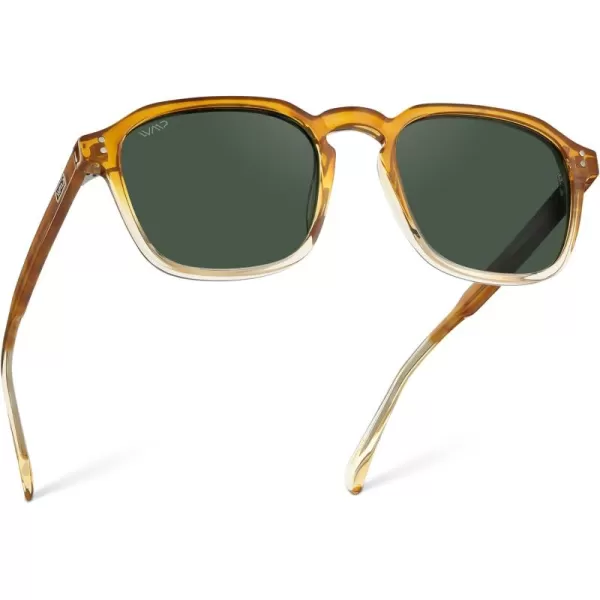WearMe Pro Mens Large Polarized Square Sunglasses Modern Retro Style with Unique Color CombosSunset Tortoise  Smoke Green Lens