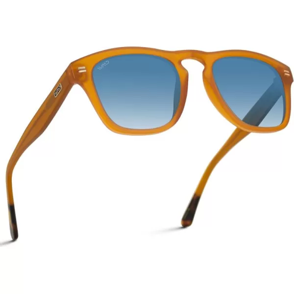 WearMe Pro Polarized Retro Large Rectangular Mens SunglassesCrystal Caramel Frame  Gradient Blue Lens