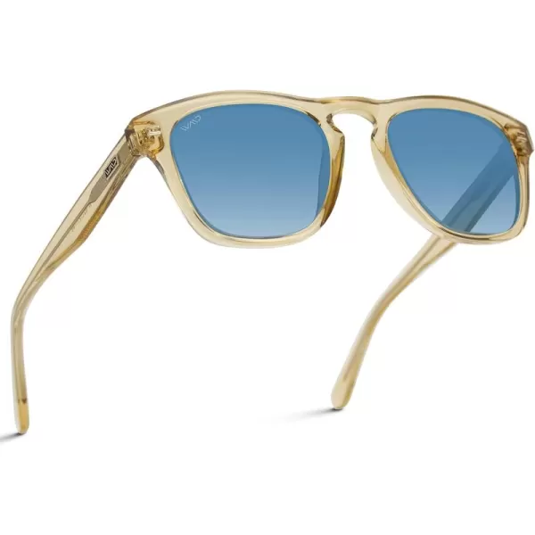 WearMe Pro Polarized Retro Large Rectangular Mens SunglassesCrystal Yellow Frame  Gradient Blue Lens