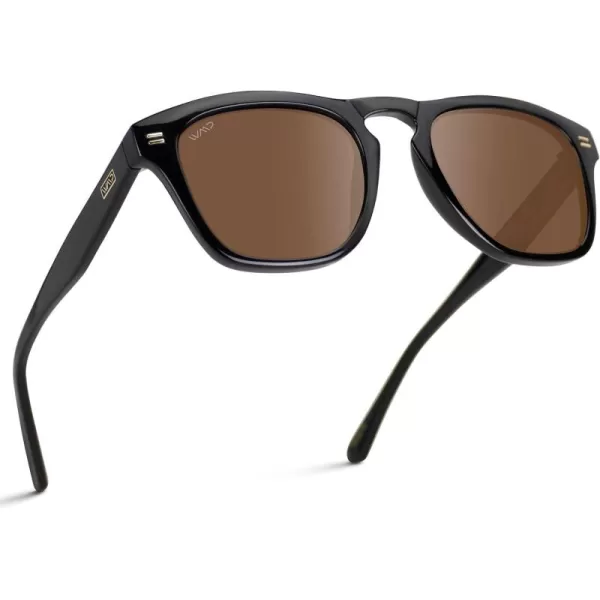WearMe Pro Polarized Retro Large Rectangular Mens SunglassesGlossy Black Frame  Brown Lens