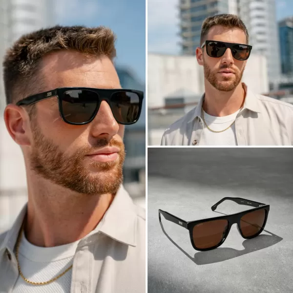 imageWMP Eyewear  Mens Bold FlatTop Square Sunglasses Polarized Lenses 100 UV Protection Lightweight ampamp DurableBlack  Brown Lens