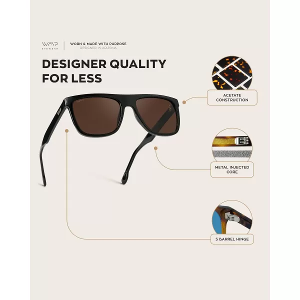 imageWMP Eyewear  Mens Bold FlatTop Square Sunglasses Polarized Lenses 100 UV Protection Lightweight ampamp DurableBlack  Brown Lens