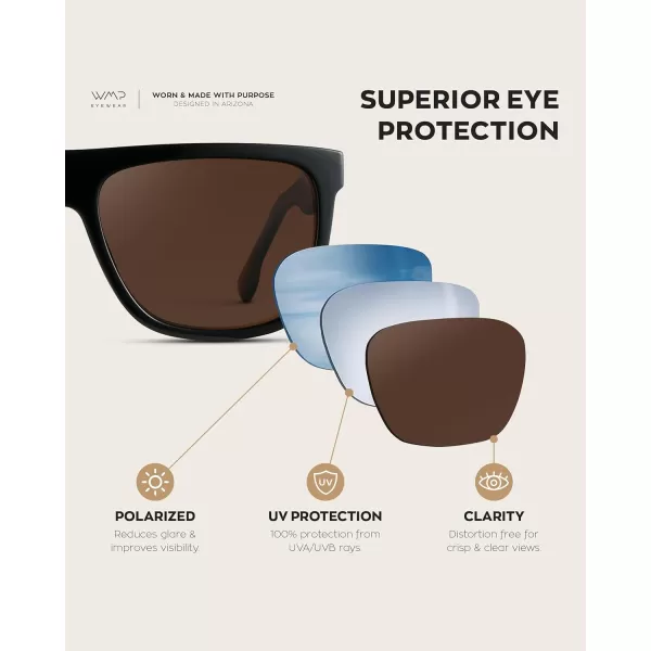 imageWMP Eyewear  Mens Bold FlatTop Square Sunglasses Polarized Lenses 100 UV Protection Lightweight ampamp DurableBlack  Brown Lens