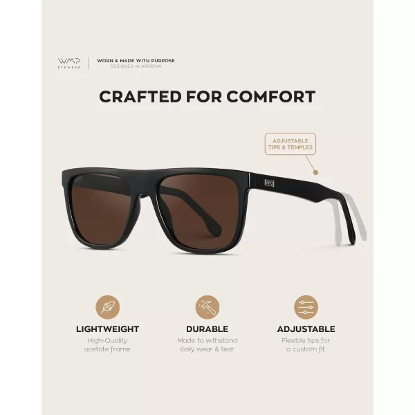imageWMP Eyewear  Mens Bold FlatTop Square Sunglasses Polarized Lenses 100 UV Protection Lightweight ampamp DurableBlack  Brown Lens