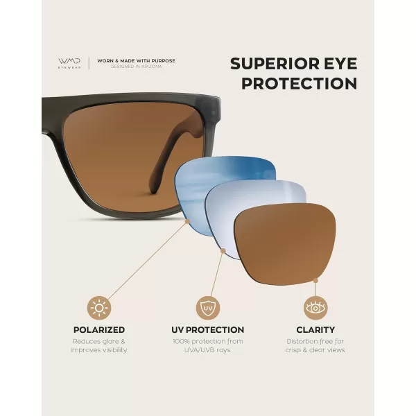imageWMP Eyewear  Mens Bold FlatTop Square Sunglasses Polarized Lenses 100 UV Protection Lightweight ampamp DurableCrystal Carbon Grey  Terracotta Lens