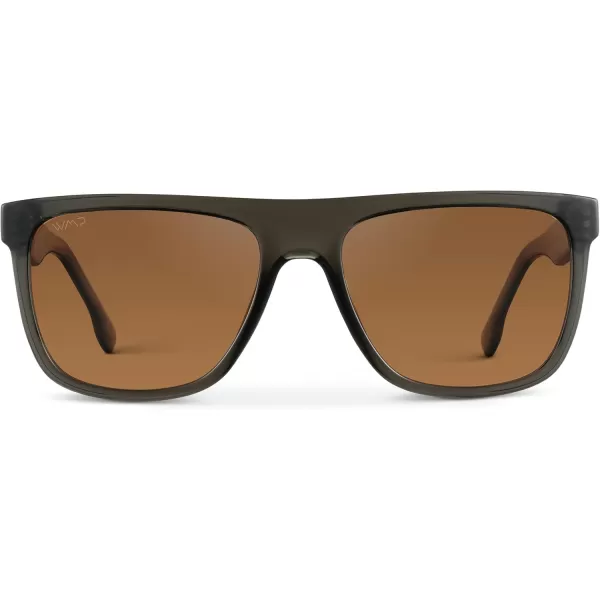 imageWMP Eyewear  Mens Bold FlatTop Square Sunglasses Polarized Lenses 100 UV Protection Lightweight ampamp DurableCrystal Carbon Grey  Terracotta Lens