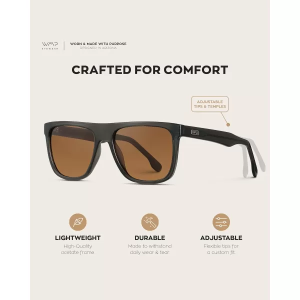imageWMP Eyewear  Mens Bold FlatTop Square Sunglasses Polarized Lenses 100 UV Protection Lightweight ampamp DurableCrystal Carbon Grey  Terracotta Lens