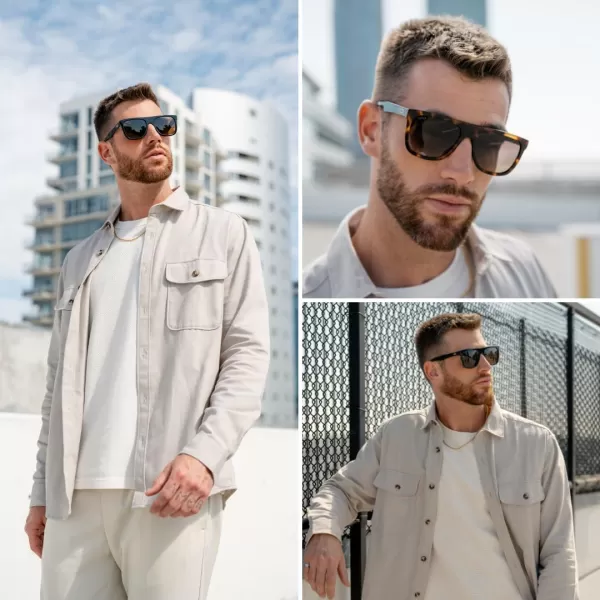 imageWMP Eyewear  Mens Bold FlatTop Square Sunglasses Polarized Lenses 100 UV Protection Lightweight ampamp DurableCrystal Carbon Grey  Terracotta Lens