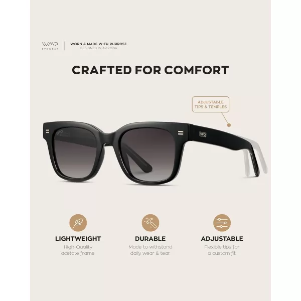 imageWMP Eyewear  Mens Classic Square Sunglasses Lightweight Acetate Frame with Polarized Lenses 100 UV ProtectionBlack  Gradient Black Lens