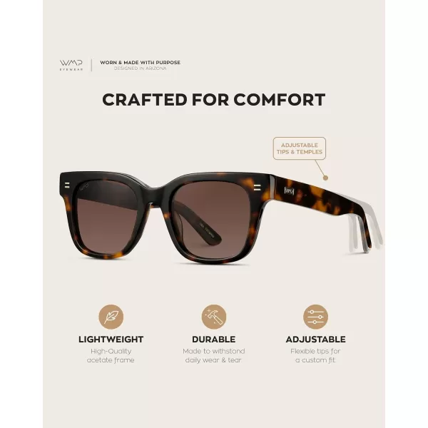 imageWMP Eyewear  Mens Classic Square Sunglasses Lightweight Acetate Frame with Polarized Lenses 100 UV ProtectionBrown Tortoise  Gradient Brown Lens