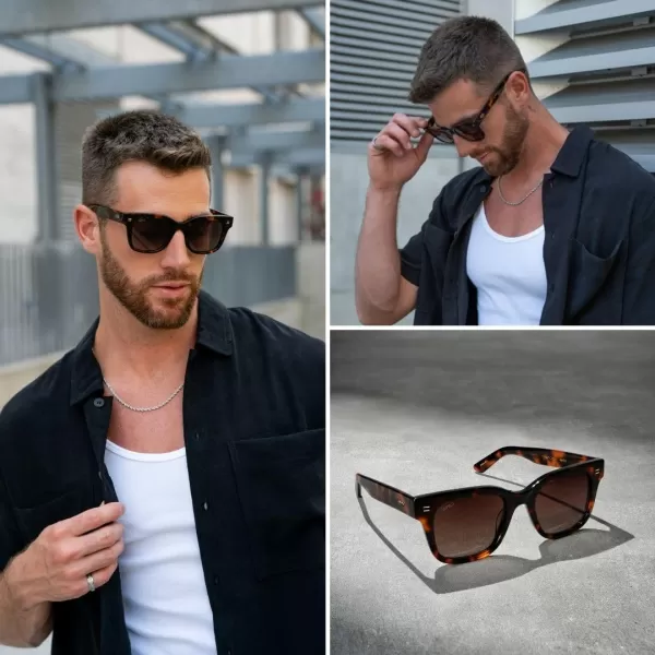 imageWMP Eyewear  Mens Classic Square Sunglasses Lightweight Acetate Frame with Polarized Lenses 100 UV ProtectionBrown Tortoise  Gradient Brown Lens