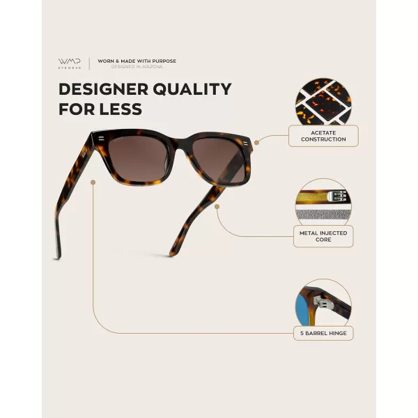 imageWMP Eyewear  Mens Classic Square Sunglasses Lightweight Acetate Frame with Polarized Lenses 100 UV ProtectionBrown Tortoise  Gradient Brown Lens
