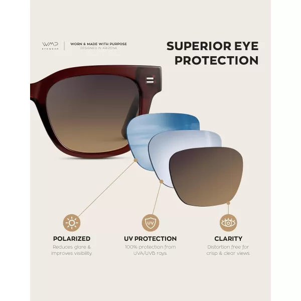 imageWMP Eyewear  Mens Classic Square Sunglasses Lightweight Acetate Frame with Polarized Lenses 100 UV ProtectionRed Garnet  Gradient Amber Lens