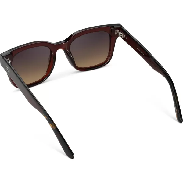 imageWMP Eyewear  Mens Classic Square Sunglasses Lightweight Acetate Frame with Polarized Lenses 100 UV ProtectionRed Garnet  Gradient Amber Lens