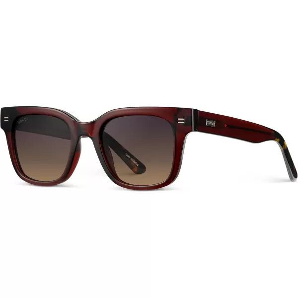 imageWMP Eyewear  Mens Classic Square Sunglasses Lightweight Acetate Frame with Polarized Lenses 100 UV ProtectionRed Garnet  Gradient Amber Lens