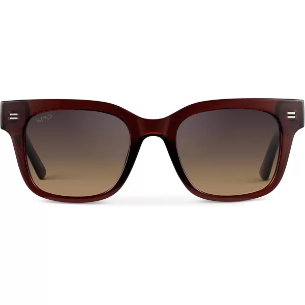 imageWMP Eyewear  Mens Classic Square Sunglasses Lightweight Acetate Frame with Polarized Lenses 100 UV ProtectionRed Garnet  Gradient Amber Lens