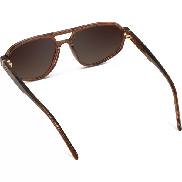 imageWMP Eyewear  Womens Retro Double Bridge Aviator Sunglasses with Polarized Lenses Lightweight Frame ampamp Full UV ProtectionCrystal Brown  Dark Beige Gradient Lens