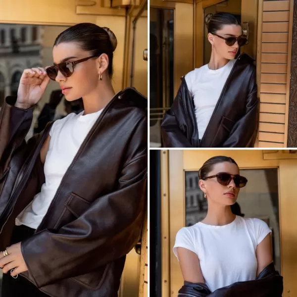 imageWMP Eyewear  Womens Retro Double Bridge Aviator Sunglasses with Polarized Lenses Lightweight Frame ampamp Full UV ProtectionCrystal Brown  Dark Beige Gradient Lens