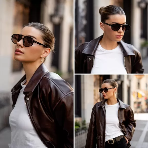 imageWMP Eyewear  Womens Retro Double Bridge Aviator Sunglasses with Polarized Lenses Lightweight Frame ampamp Full UV ProtectionGloss Black  Smoke Gradient Lens