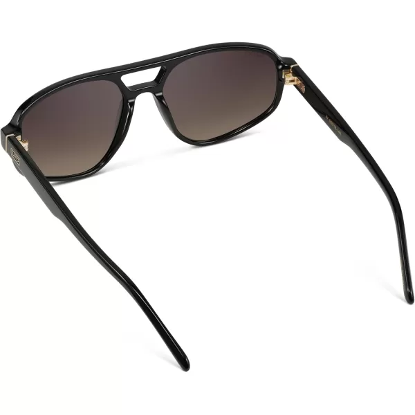 imageWMP Eyewear  Womens Retro Double Bridge Aviator Sunglasses with Polarized Lenses Lightweight Frame ampamp Full UV ProtectionGloss Black  Smoke Gradient Lens