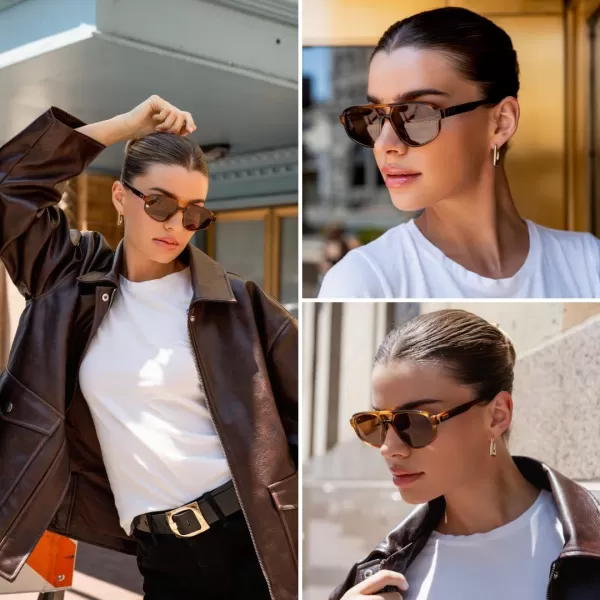 imageWMP Eyewear  Womens Retro Double Bridge Aviator Sunglasses with Polarized Lenses Lightweight Frame ampamp Full UV ProtectionGolden Brown Grain  Brown Lens