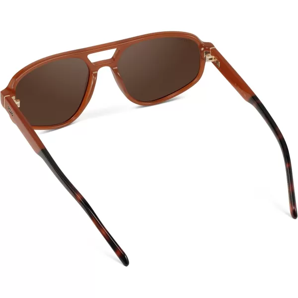 imageWMP Eyewear  Womens Retro Double Bridge Aviator Sunglasses with Polarized Lenses Lightweight Frame ampamp Full UV ProtectionMilky Rust Tortoise  Brown Lens