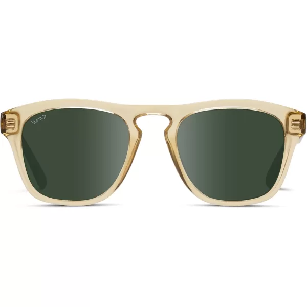 imageWearMe Pro Polarized Retro Large Rectangular Mens SunglassesCrystal Yellow Frame  Smoke Green Lens