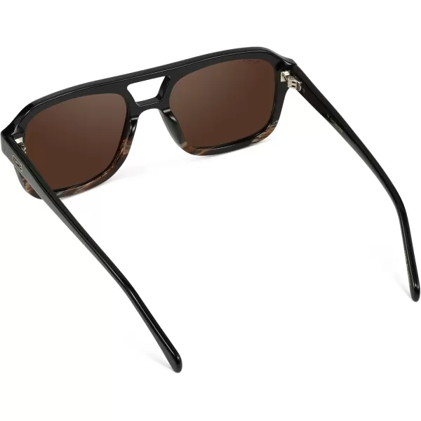 imageWearMe Pro WMP Eyewear  Womens Polarized Retro Square Aviator Sunglasses Double Bridge Oversized Frame UV ProtectionGloss Black Mineral  Brown Lens