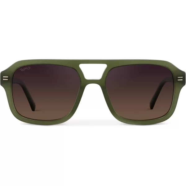 imageWearMe Pro WMP Eyewear  Womens Polarized Retro Square Aviator Sunglasses Double Bridge Oversized Frame UV ProtectionMilky Olive Green  Sunset Gradient Lens